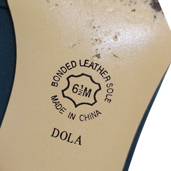 Vintage Laura Scott Green Satin Kitten Heel Shoes Size 6.5 With Button Detail - Picture 15 of 16